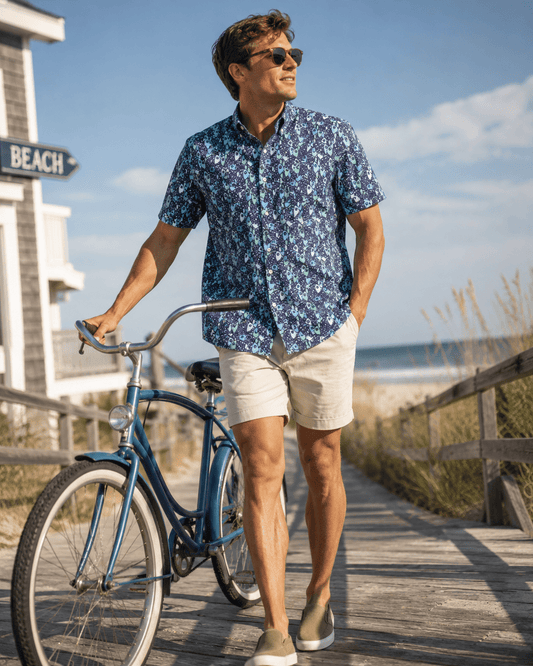 Abstract Fish Woven Shirt - Aqua - Buoy & Boat - Short Sleeve Performance Button Down - Aqua