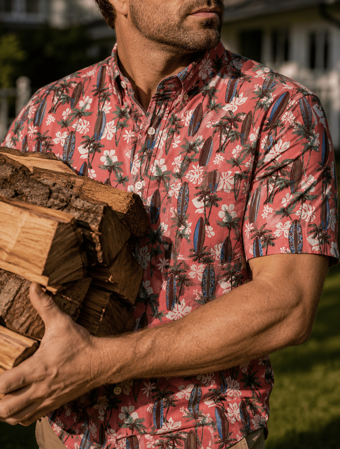 Tropical Surf Woven Shirt - Coral - Buoy & Boat - Short Sleeve Performance Button Down - Coral