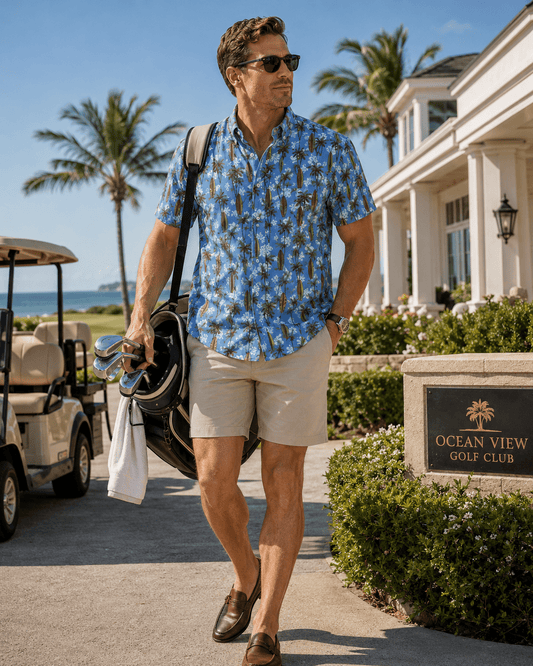 Tropical Surf Woven Shirt - Blue - Buoy & Boat - Short Sleeve Performance Button Down - Blue