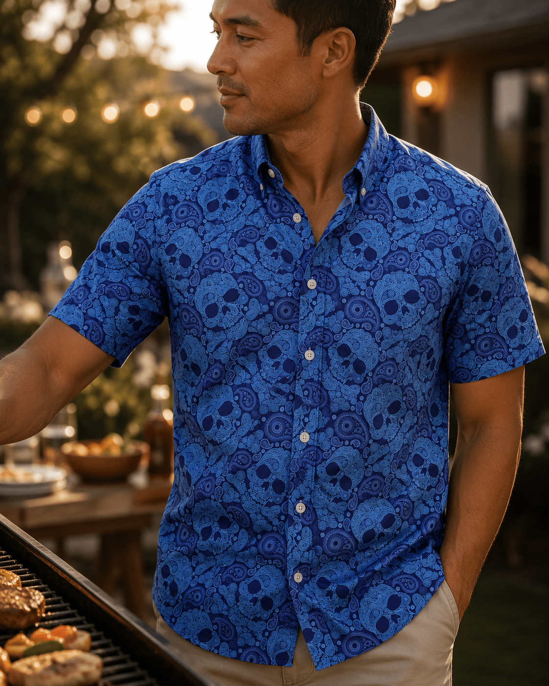 Paisley Skull Woven Shirt - Aqua - Buoy & Boat - Short Sleeve Performance Button Down - Aqua