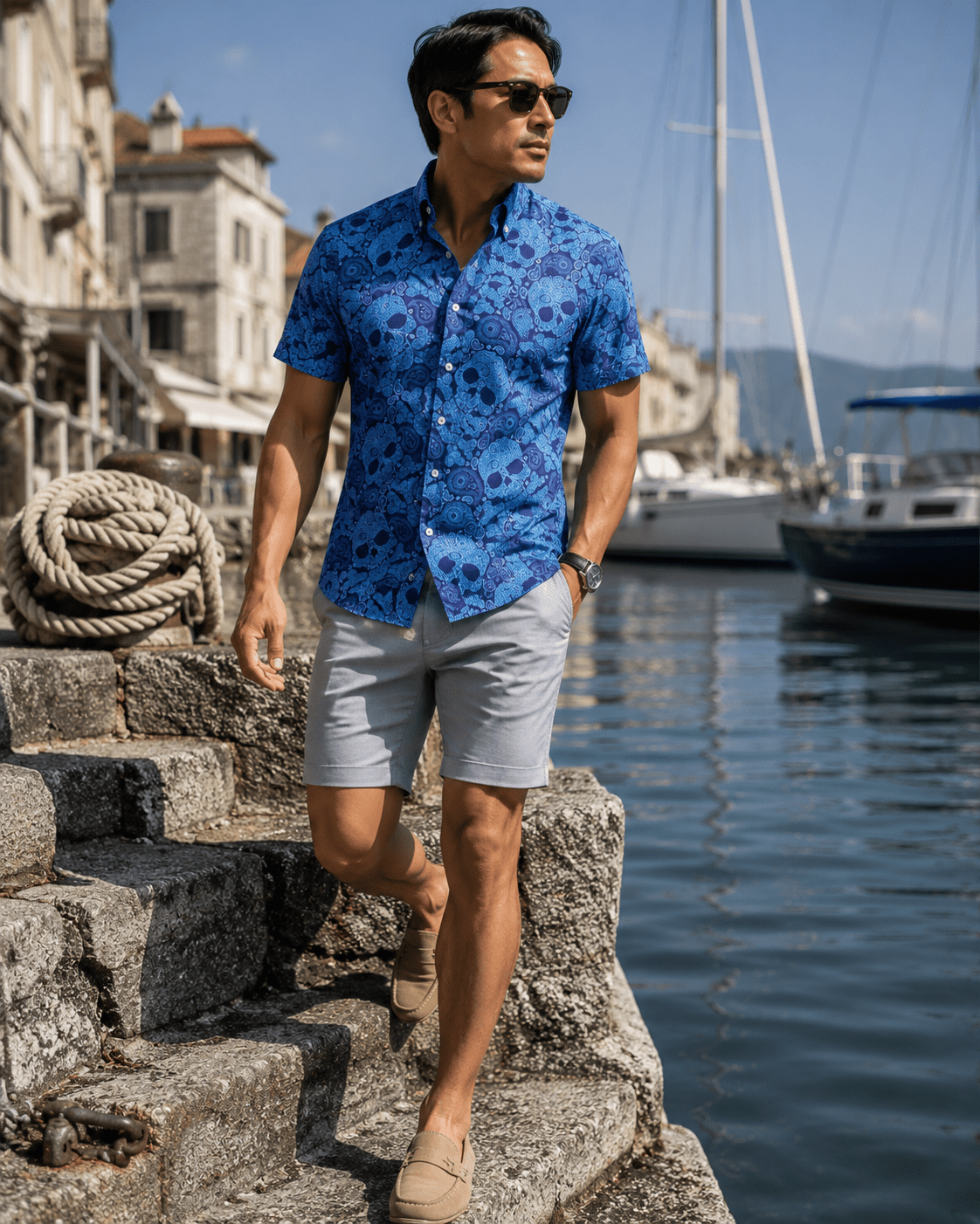 Paisley Skull Woven Shirt - Aqua - Buoy & Boat - Short Sleeve Performance Button Down - Aqua