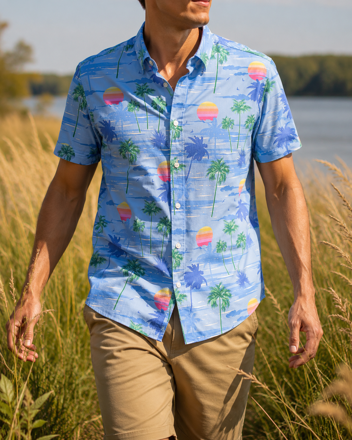 Island Paradise Woven Shirt - Blue - Buoy & Boat - Short Sleeve Performance Button Down - Blue