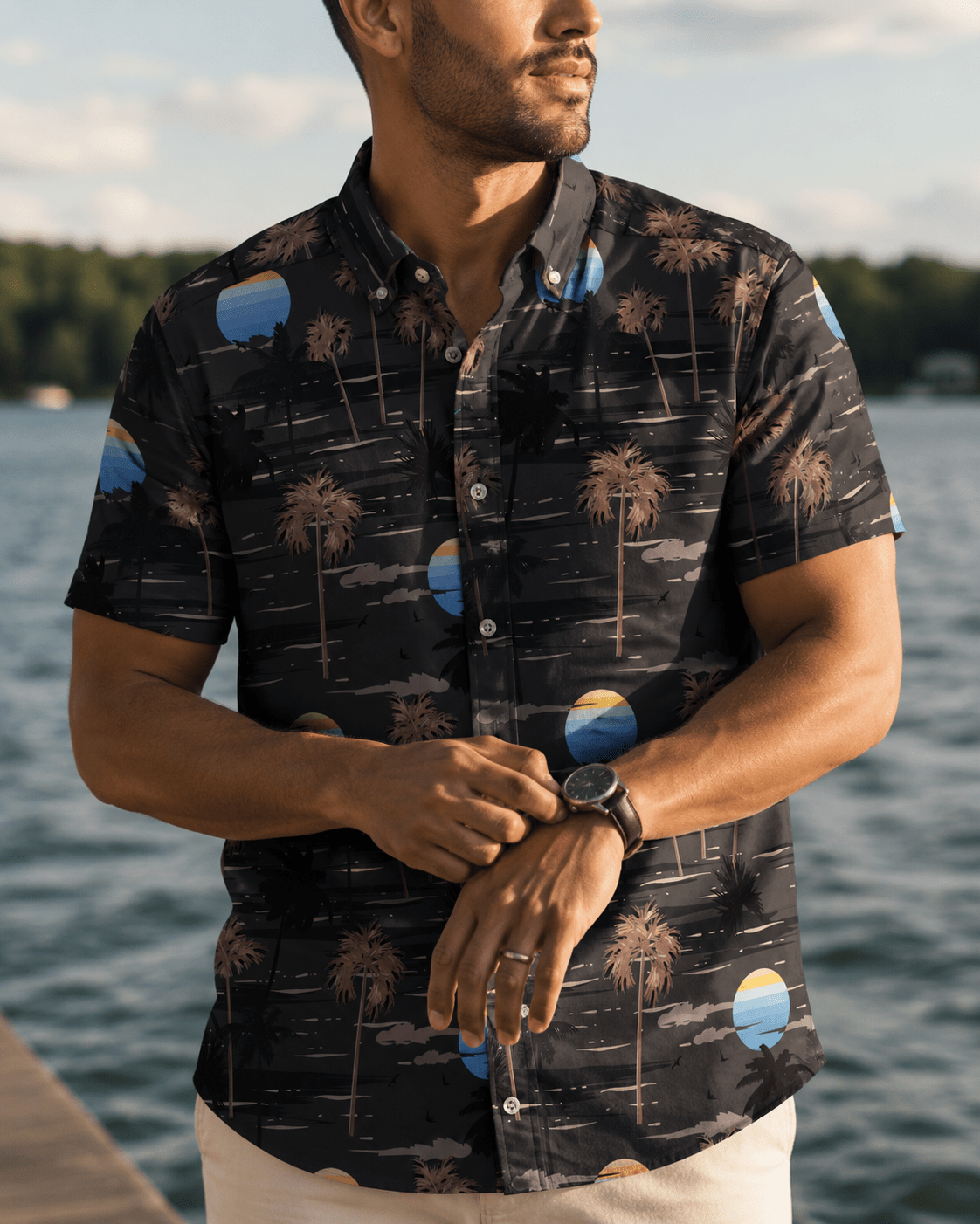 Island Paradise Woven Shirt - Black - Buoy & Boat - Short Sleeve Performance Button Down - Black
