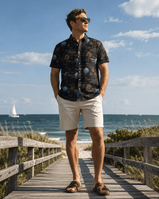 Island Paradise Woven Shirt - Black - Buoy & Boat - Short Sleeve Performance Button Down - Black