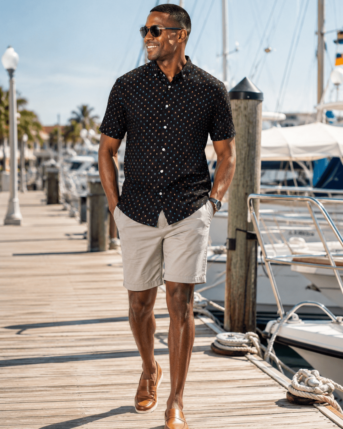 Small Skulls Woven Shirt - Black - Buoy & Boat - Short Sleeve Performance Button Down - Black