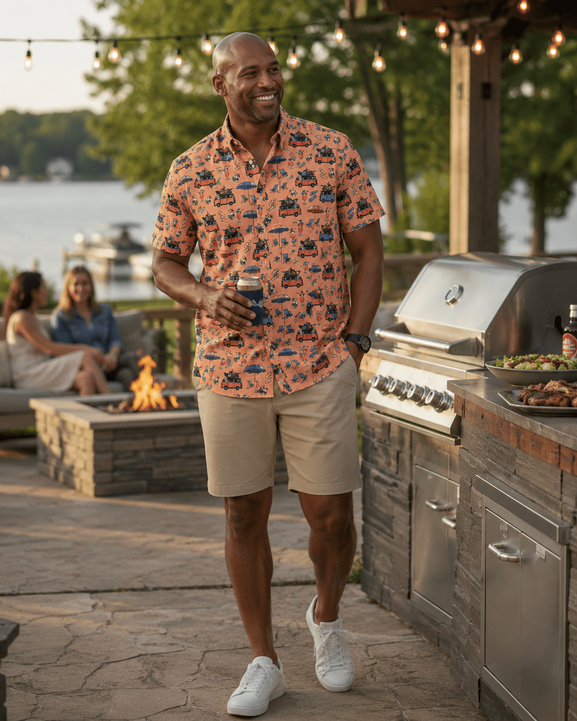 Beach Day Woven Shirt - Peach - Buoy & Boat - Short Sleeve Performance Button Down - Peach