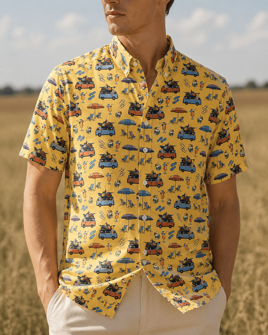 Beach Day Woven Shirt - Yellow - Buoy & Boat - Short Sleeve Performance Button Down - Yellow