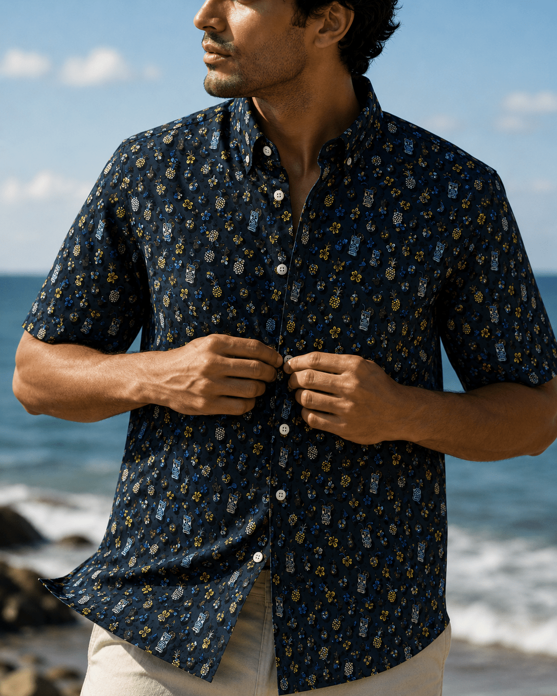 Tropical Drinks Woven Shirt - Black - Buoy & Boat - Short Sleeve Performance Button Down - Black