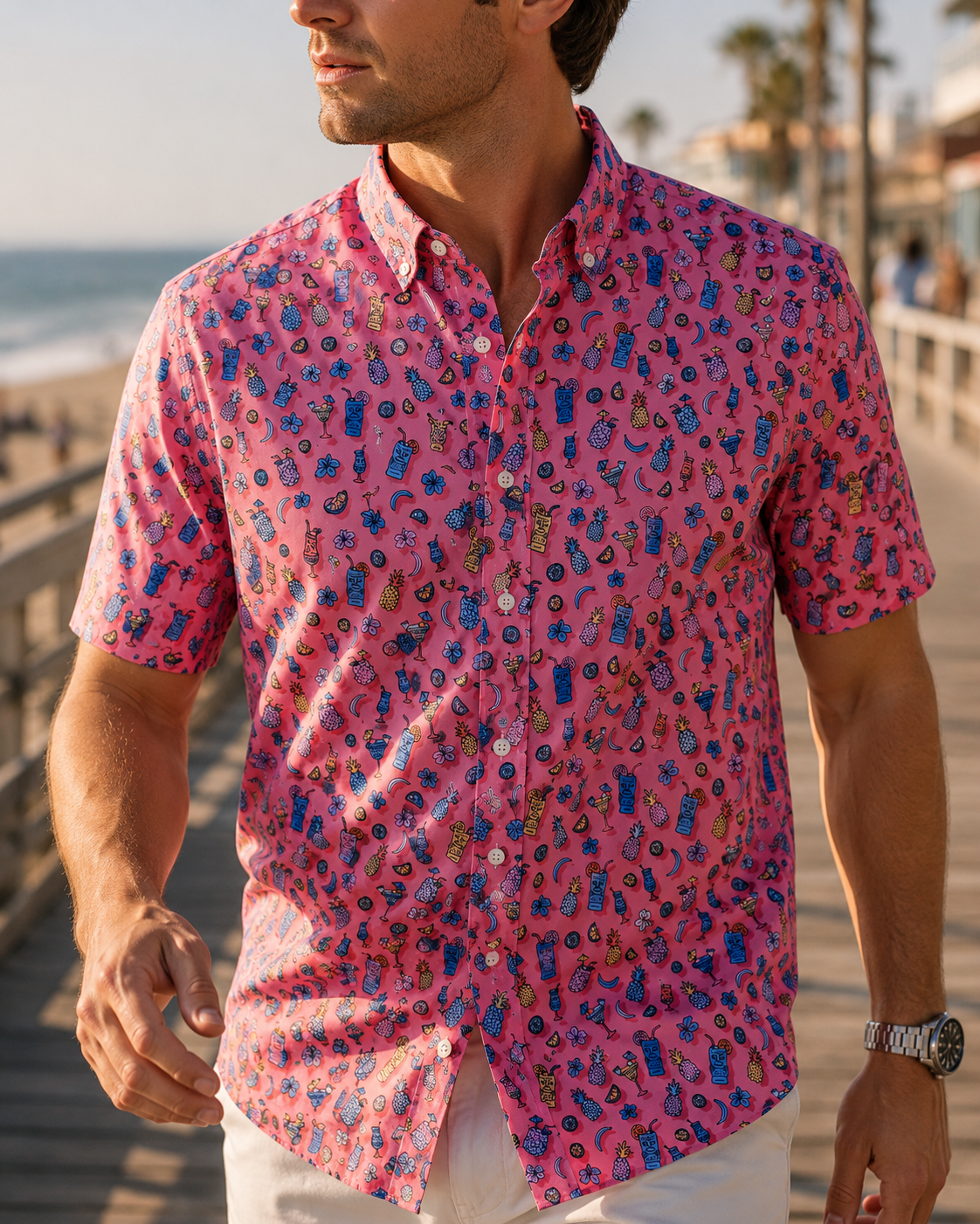 Tropical Drinks Woven Shirt - Melon - Buoy & Boat - Short Sleeve Performance Button Down - Melon