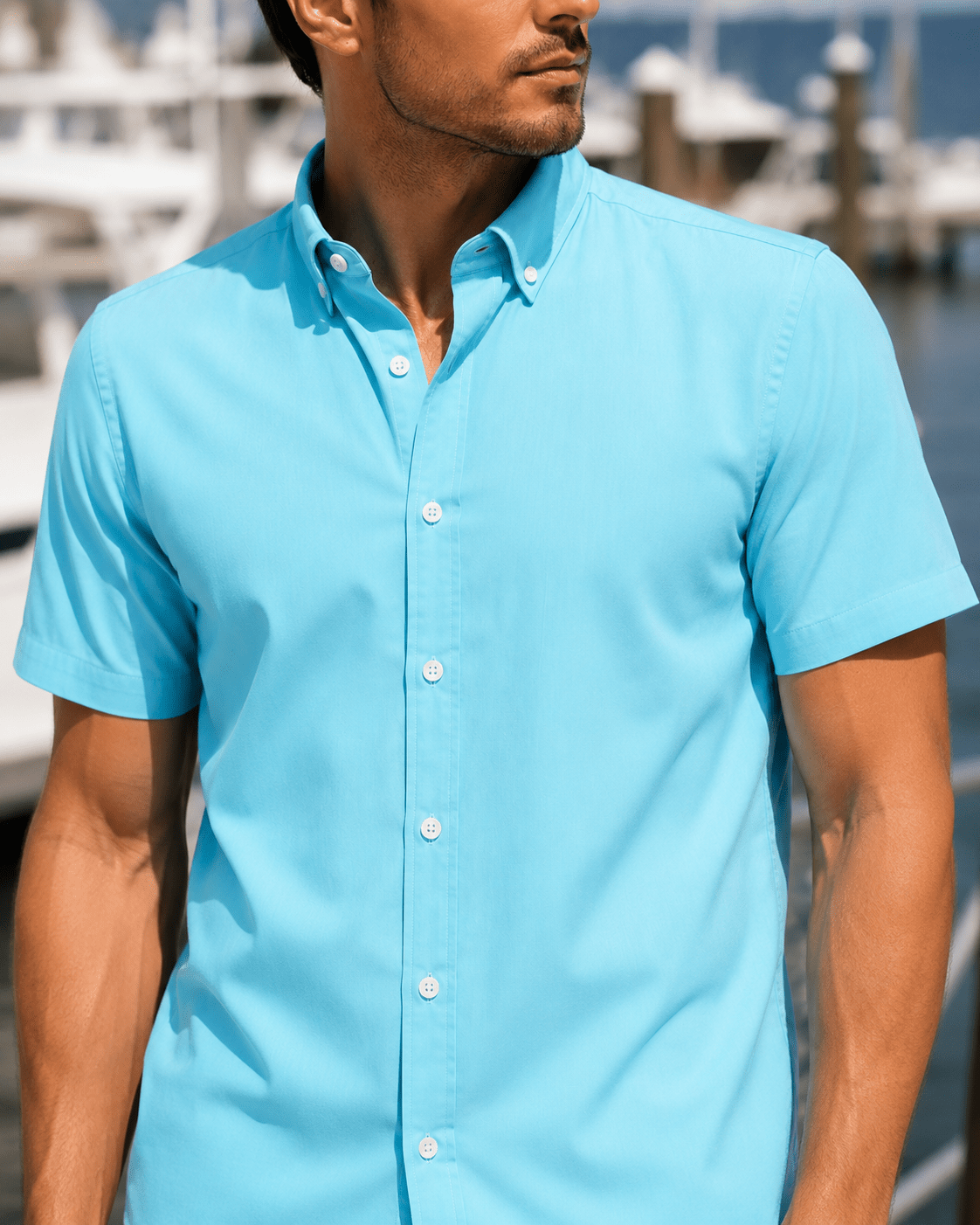 Simple Texture Woven Shirt - Aqua - Buoy & Boat - Short Sleeve Performance Button Down - Aqua