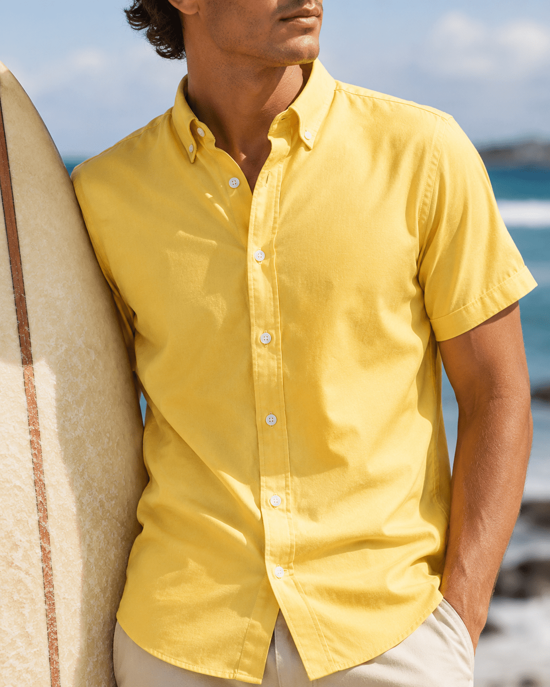 Simple Texture Woven Shirt - Sunshine - Buoy & Boat - Short Sleeve Performance Button Down - Yellow