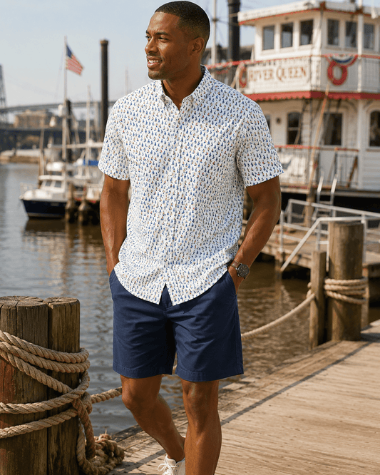Boating Woven Shirt - White - Buoy & Boat - Short Sleeve Performance Button Down - White