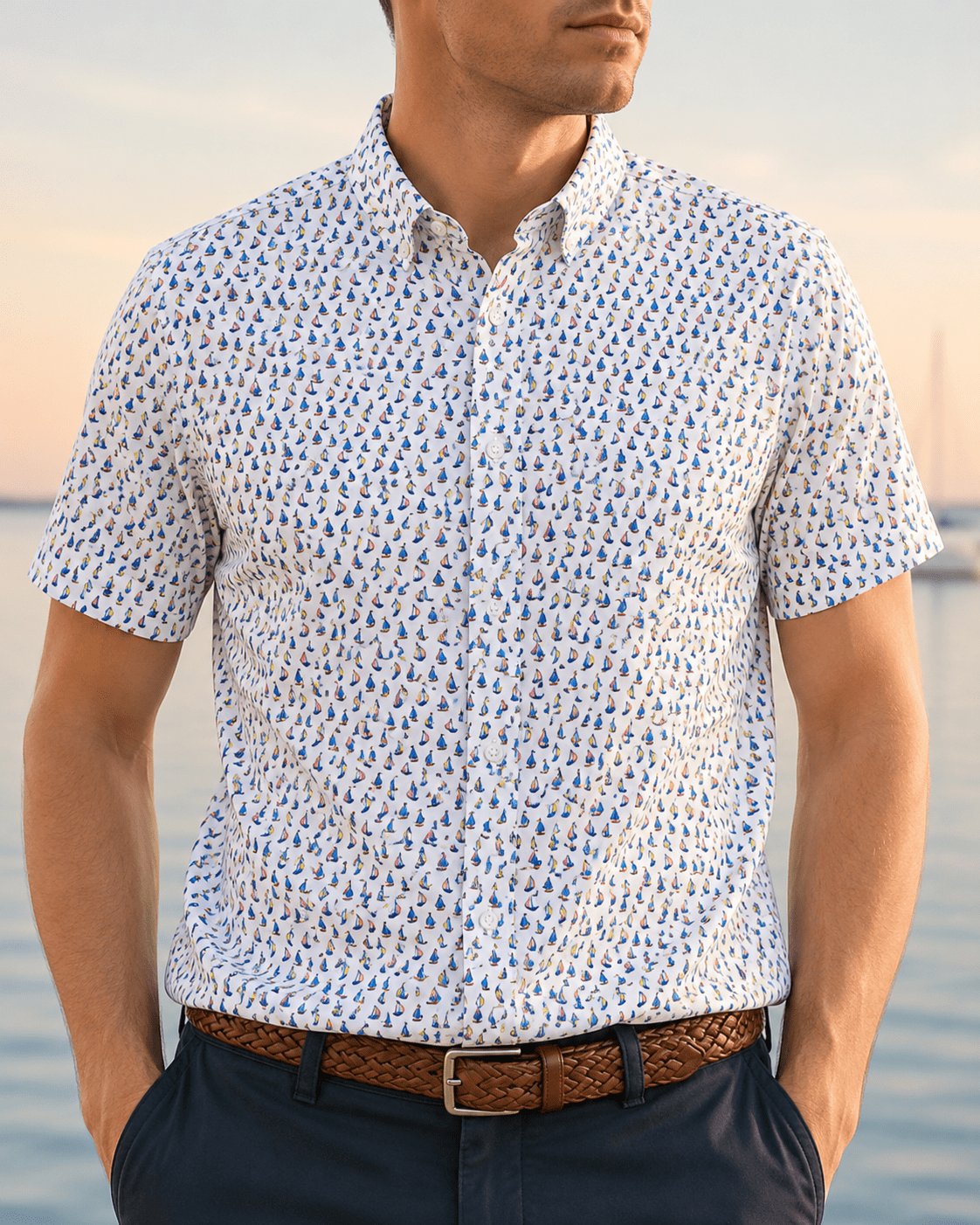 Boating Woven Shirt - White - Buoy & Boat - Short Sleeve Performance Button Down - White