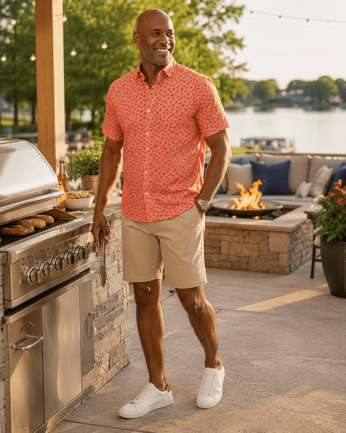Hang Loose Woven Shirt - Coral - Buoy & Boat - Short Sleeve Performance Button Down - Coral