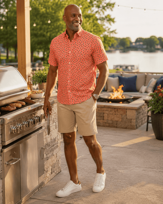 Hang Loose Woven Shirt - Coral - Buoy & Boat - Short Sleeve Performance Button Down - Coral