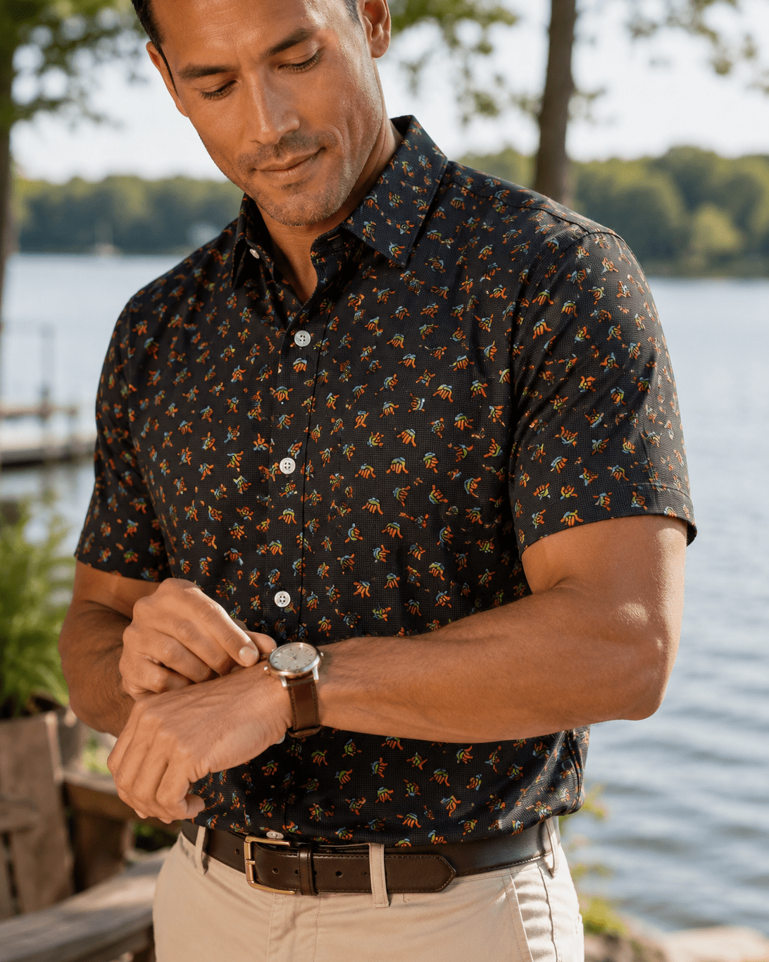 Hang Loose Woven Shirt - Black - Buoy & Boat - Short Sleeve Performance Button Down - Black