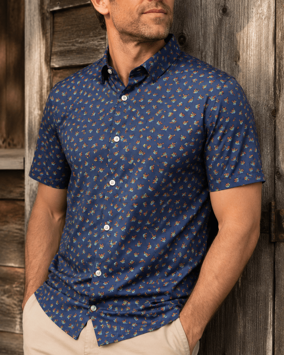 Hang Loose Woven Shirt - Navy - Buoy & Boat - Short Sleeve Performance Button Down - Navy