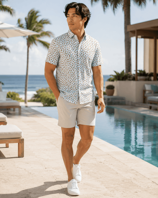 Hang Loose Woven Shirt - Aqua - Buoy & Boat - Short Sleeve Performance Button Down - Aqua