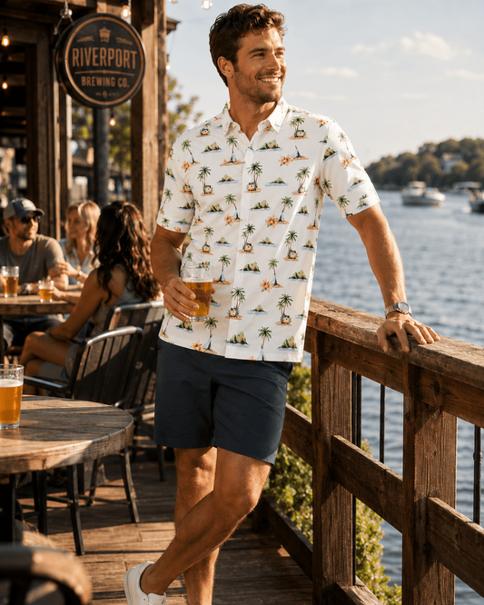 Surf Island Woven Shirt - White - Buoy & Boat - Short Sleeve Performance Button Down - White
