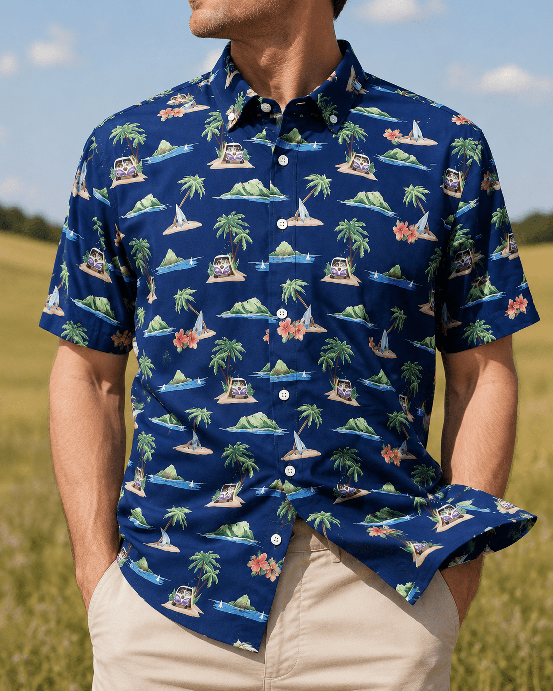 Surf Island Woven Shirt - Navy - Buoy & Boat - Short Sleeve Performance Button Down - Navy