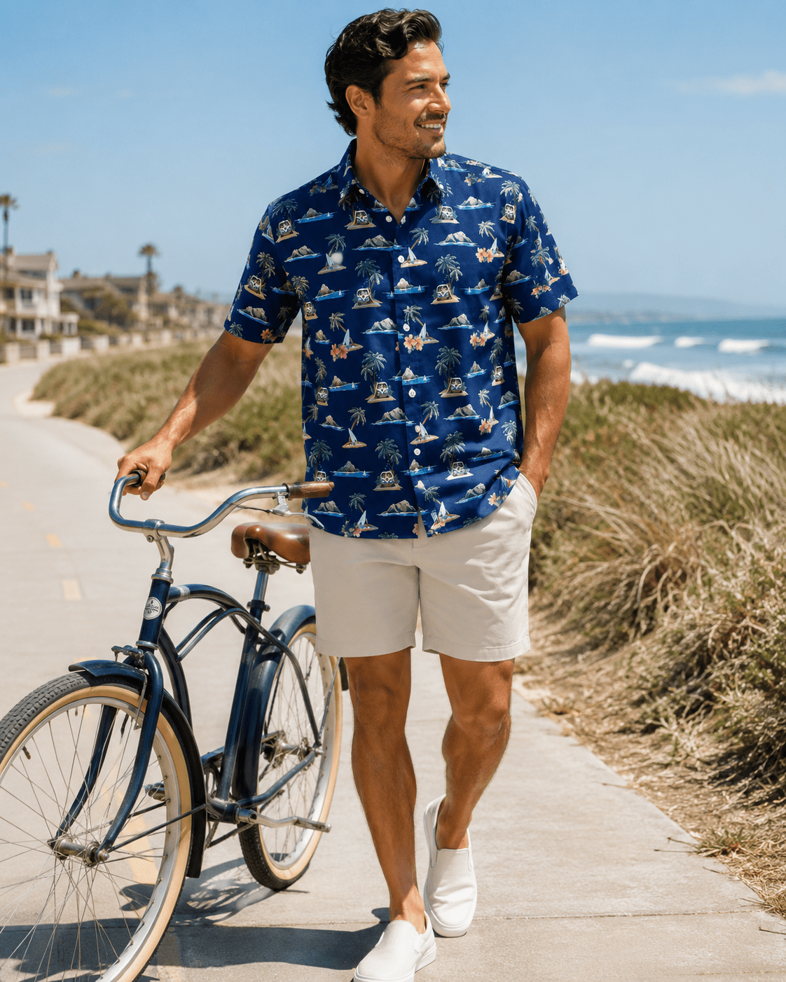Surf Island Woven Shirt - Navy - Buoy & Boat - Short Sleeve Performance Button Down - Navy
