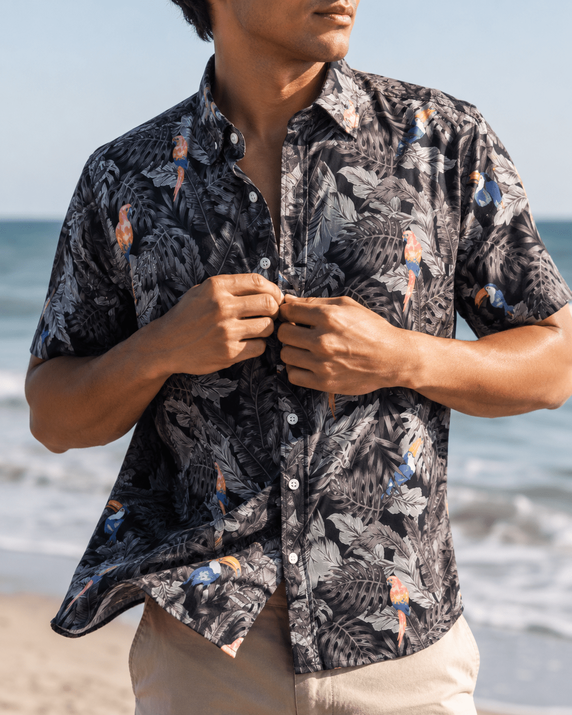 Tropical Birds Woven Shirt - Black - Buoy & Boat - Short Sleeve Performance Button Down - Black