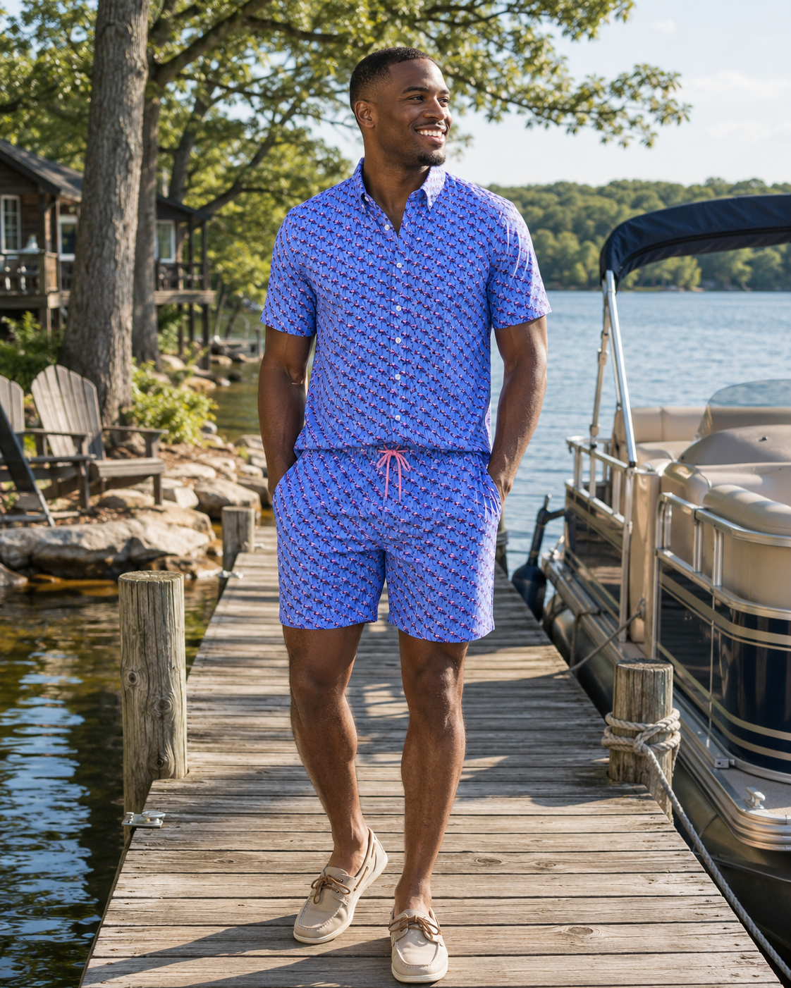 Flamingo Flock Swim Trunks - Blue - Buoy & Boat - Swim Trunks - Blue
