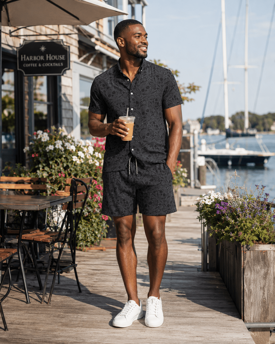 Paisley Skull Woven Shirt - Black - Buoy & Boat - Short Sleeve Performance Button Down - Black