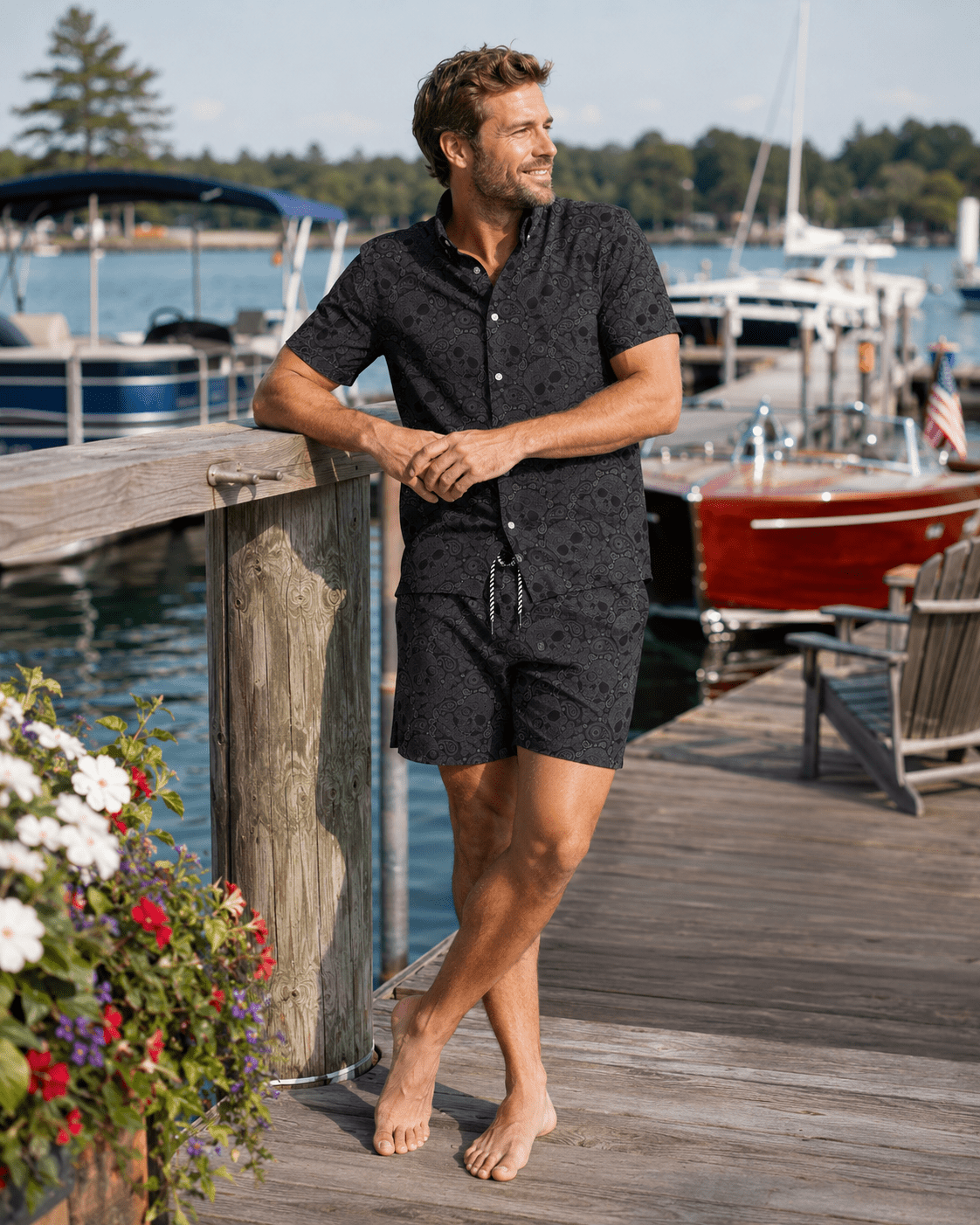 Paisley Skull Woven Shirt - Black - Buoy & Boat - Short Sleeve Performance Button Down - Black