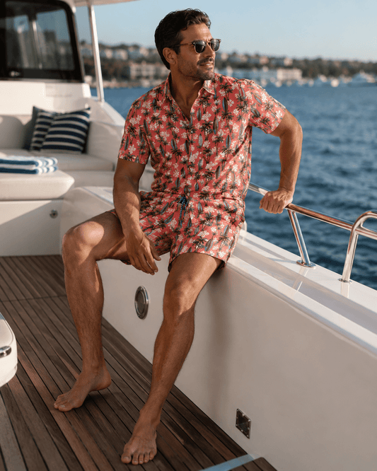 Tropical Surf Woven Shirt - Coral - Buoy & Boat - Short Sleeve Performance Button Down - Coral