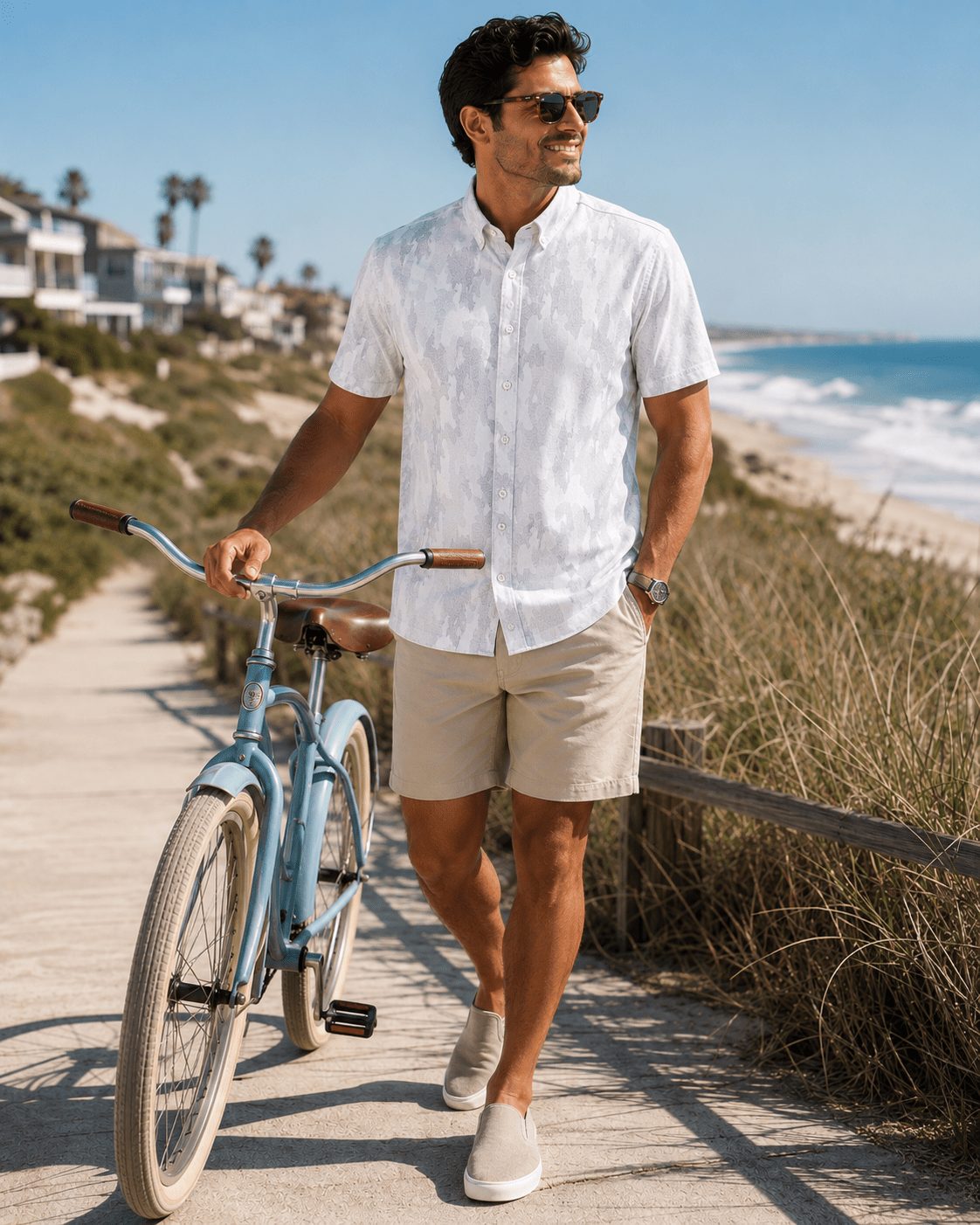 Surf Island Camo Woven Shirt - Gray - Buoy & Boat - Short Sleeve Performance Button Down - Silver