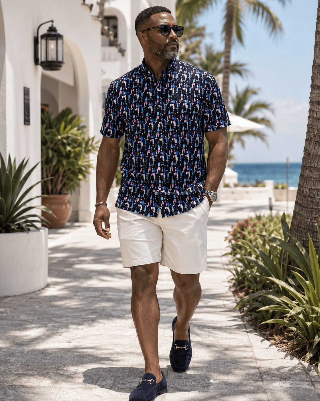Bottles and Glasses Woven Shirt - Black - Buoy & Boat - Short Sleeve Performance Button Down - Black
