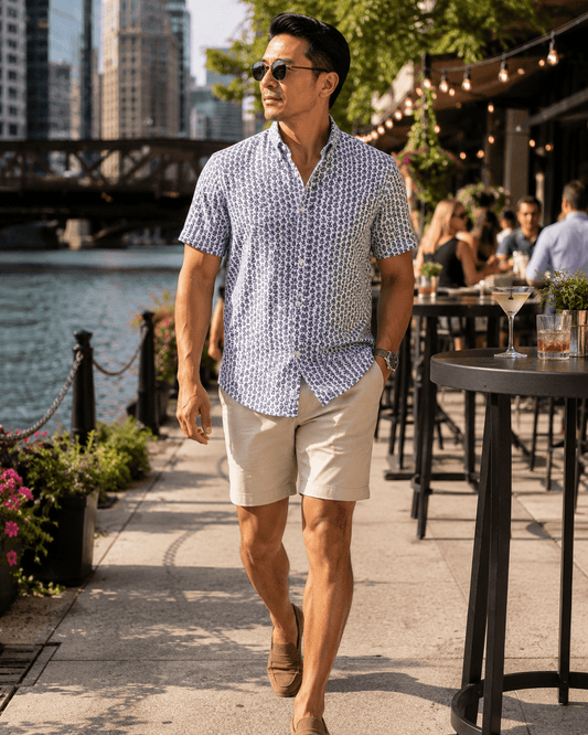 Skull Anchor Shadow Woven Shirt - White - Buoy & Boat - Short Sleeve Performance Button Down - White