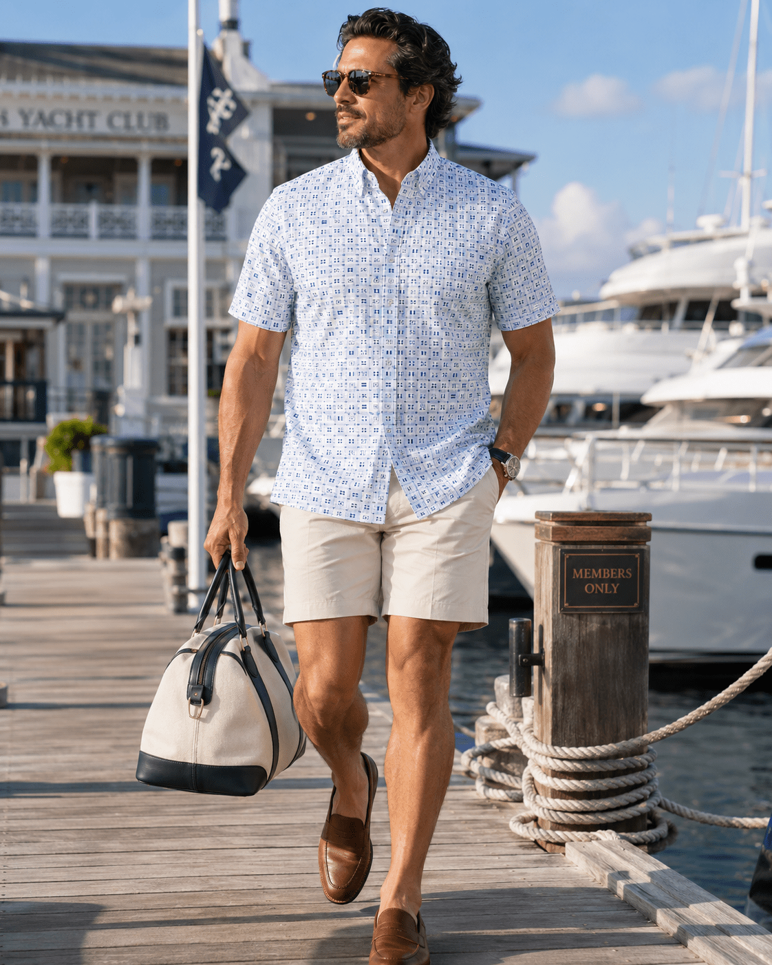 Flag Woven Shirt - White - Buoy & Boat - Short Sleeve Performance Button Down - White