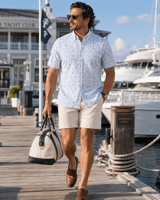 Flag Woven Shirt - White - Buoy & Boat - Short Sleeve Performance Button Down - White