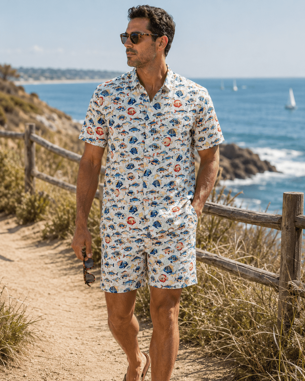 Tropical Fish Swim Trunks - Buoy & Boat - Swim Trunks - White