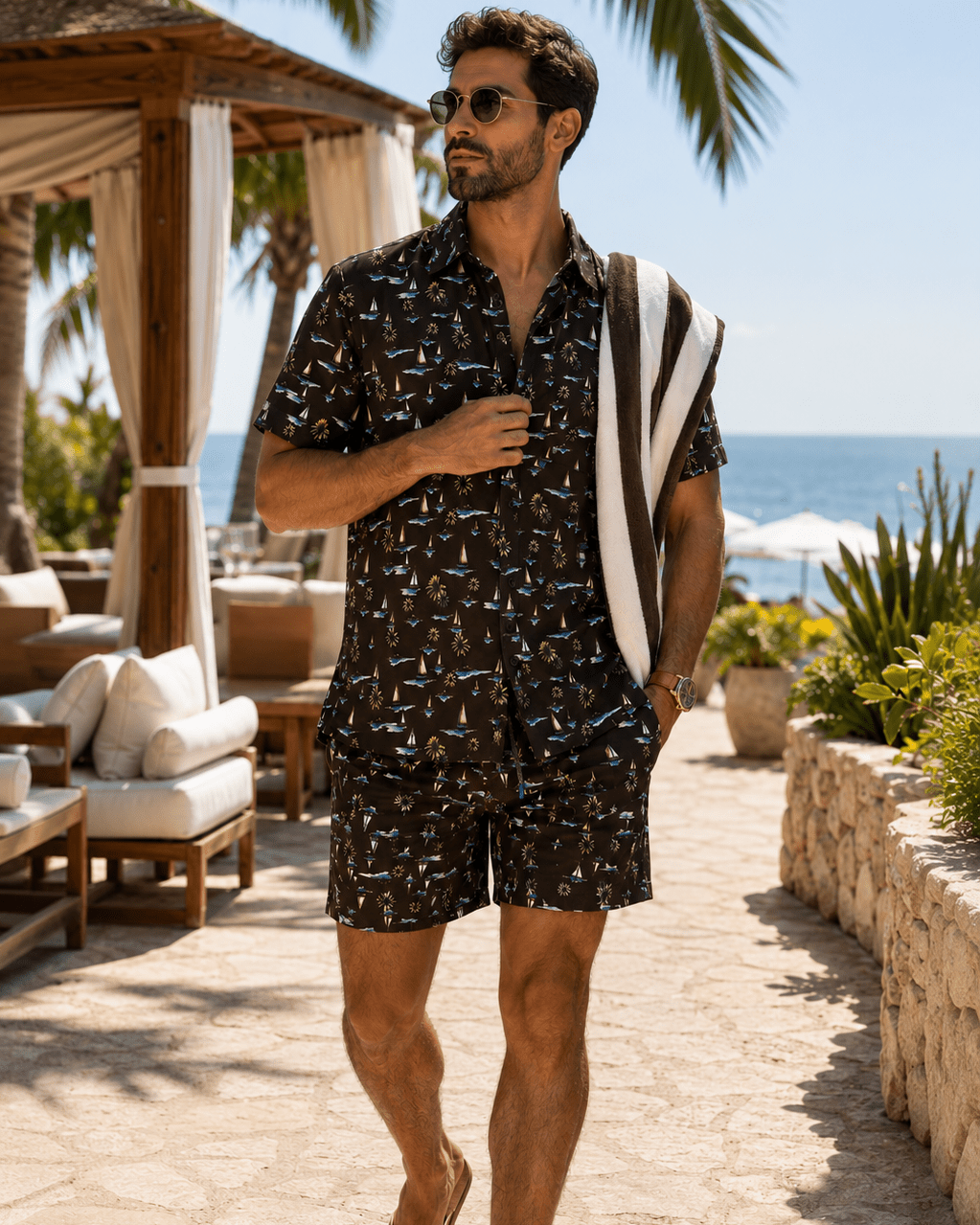Sail Away Swim Trunks - Buoy & Boat - Swim Trunks - Black