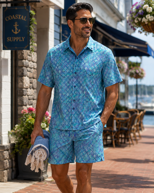 Oxford Diamonds Cabana Set - Teal - Buoy & Boat - Cabana Set - S