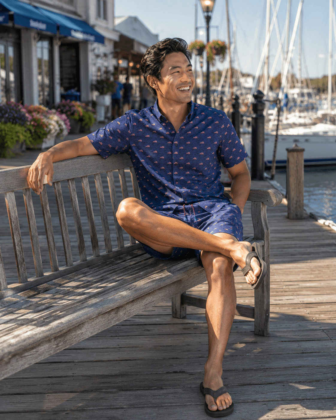 Flag Sea Woven Shirt - Navy - Buoy & Boat - Short Sleeve Performance Button Down - Navy