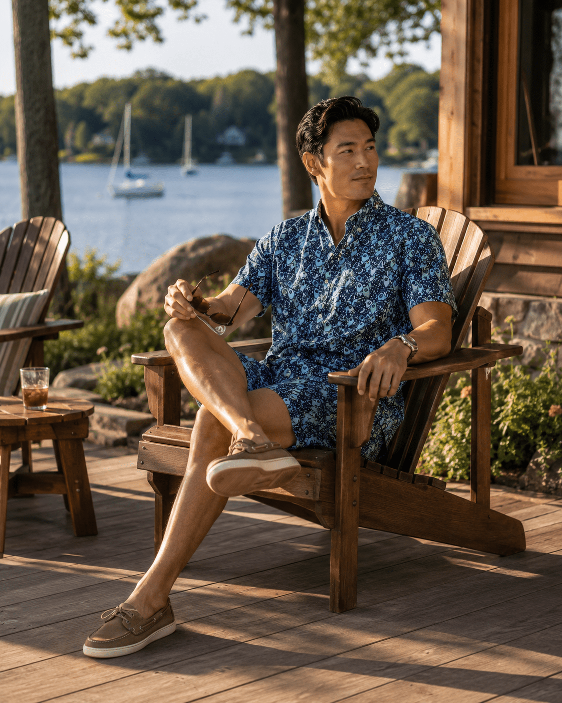 Abstract Fish Swim Trunks - Aqua - Buoy & Boat - Swim Trunks - Aqua
