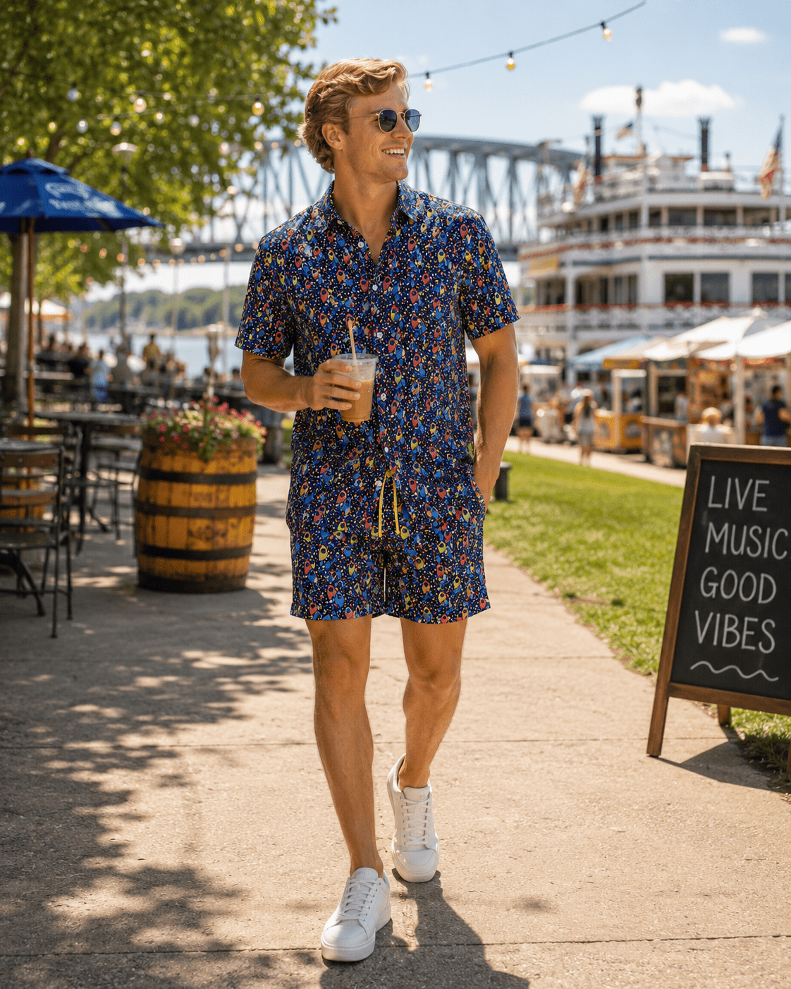 Abstract Fish Woven Shirt - Black - Buoy & Boat - Short Sleeve Performance Button Down - Black