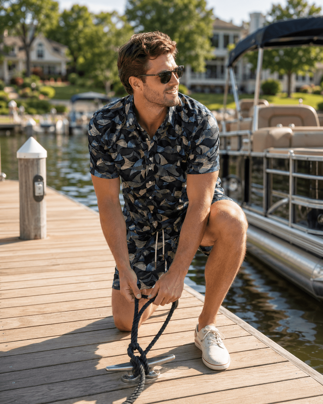 Leaves Layers Swim Trunks - Black