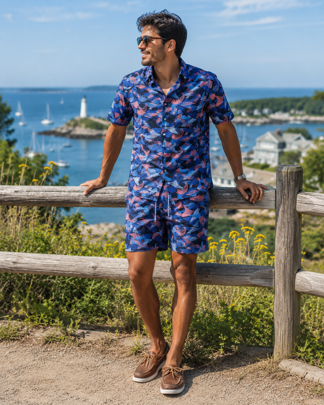 Leaves & Layers Woven Shirt – Navy - Buoy & Boat - Short Sleeve Performance Button Down - Navy