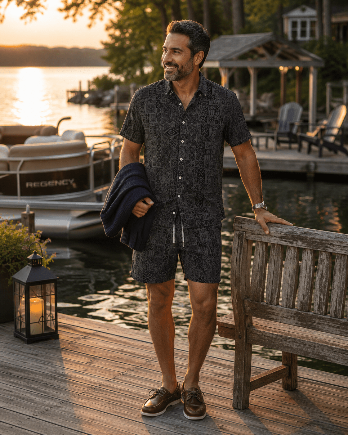 Tribal Tiles Woven Shirt - Black - Buoy & Boat - Short Sleeve Performance Button Down - Black