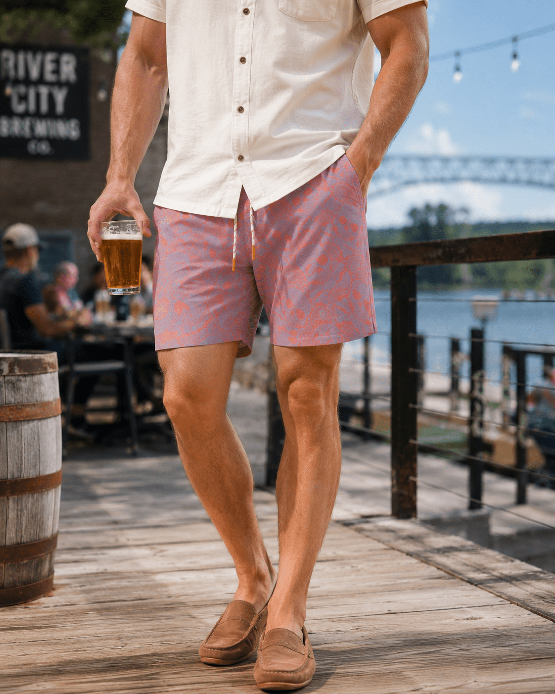 Paisley Skull Swim Trunks - Coral - Buoy & Boat - Swim Trunks - Coral