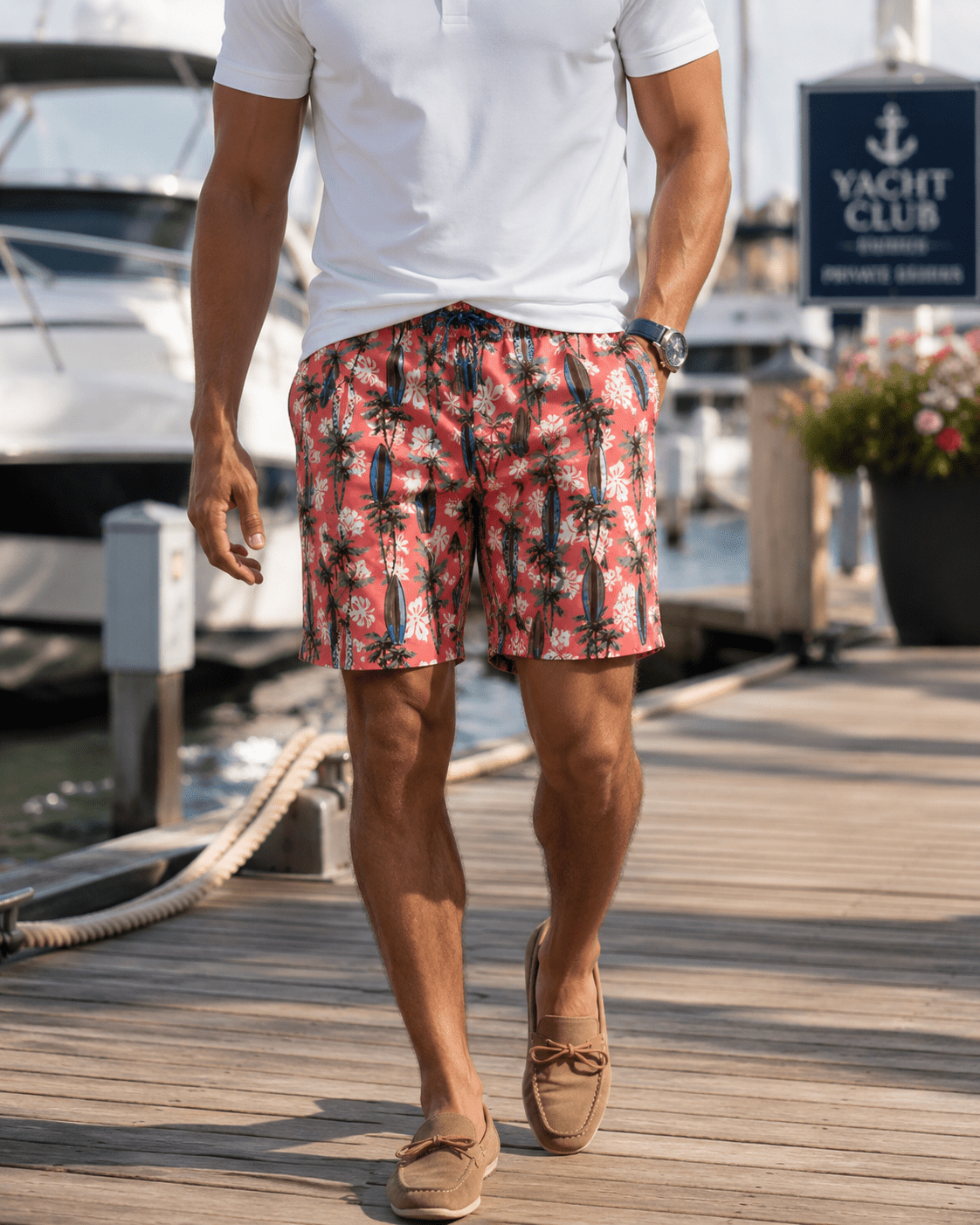 Tropical Surf Swim Trunks - Coral - Buoy & Boat - Swim Trunks - Coral