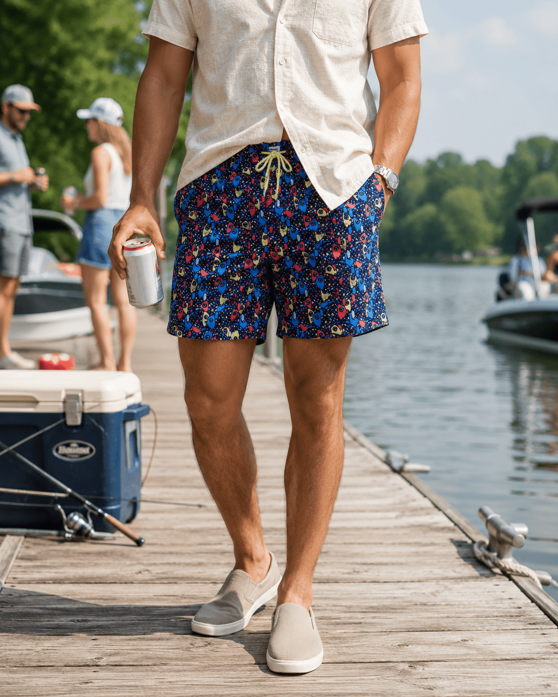 Abstract Fish Swim Trunks - Rainbow - Buoy & Boat - Swim Trunks - Black