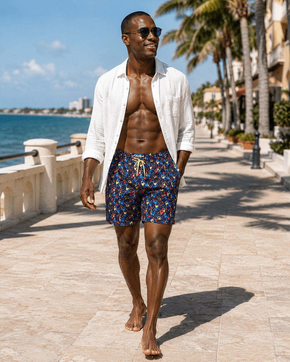 Abstract Fish Swim Trunks - Rainbow - Buoy & Boat - Swim Trunks - Black