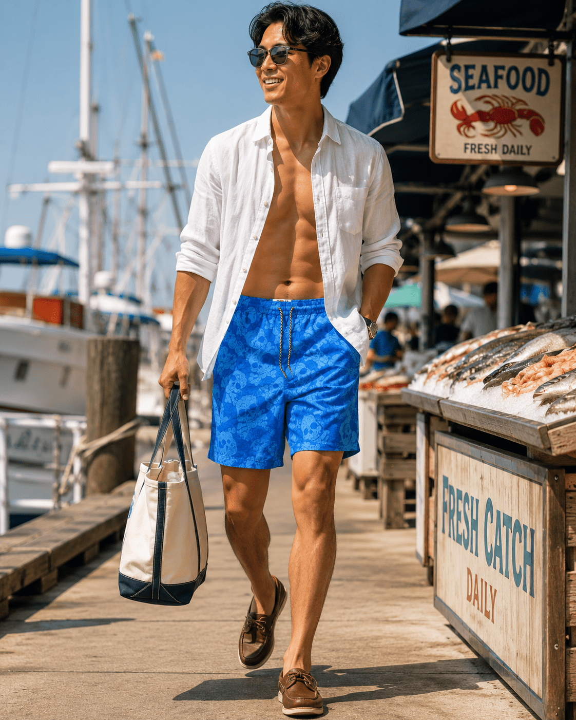 Paisley Skull Swim Trunks - Blue - Buoy & Boat - Swim Trunks - Blue