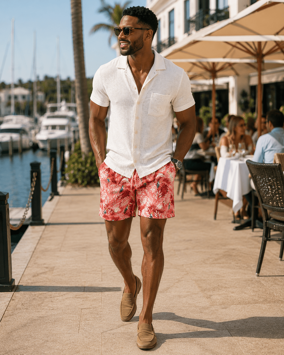 Tropical Birds Swim Trunks - Coral - Buoy & Boat - Swim Trunks - Coral